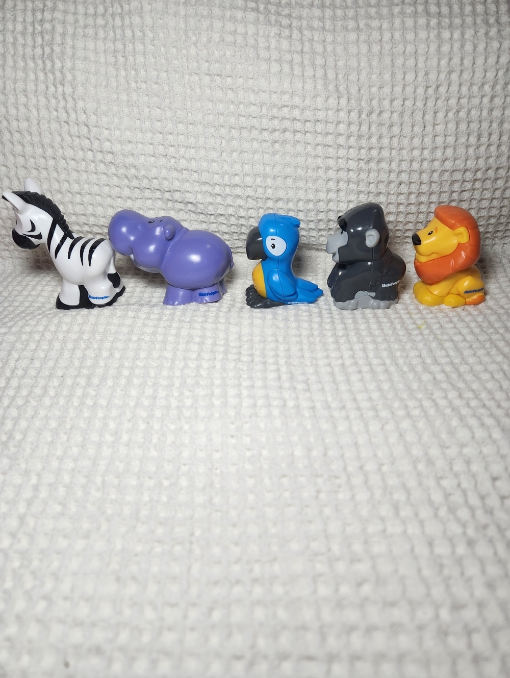 Set of 5 Colorful Animal Little People Zebra, Hippo, Parrot, Gorilla, Lion - Picture 5 of 7
